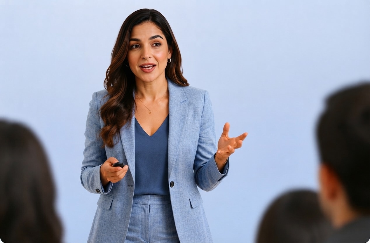Nathalia, psicóloga clínica, falando para uma plateia